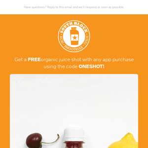 FREE Organic Juice Shot w/ Any App Purchase (Ends Sunday)