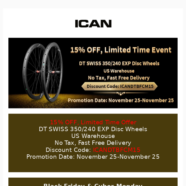 ICAN DT Swiss Wheels Limited Time Offer 15% Off--Only One Day