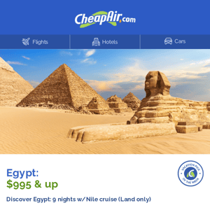 Explore Egypt in 9-nts. w/Nile Cruise from $995+