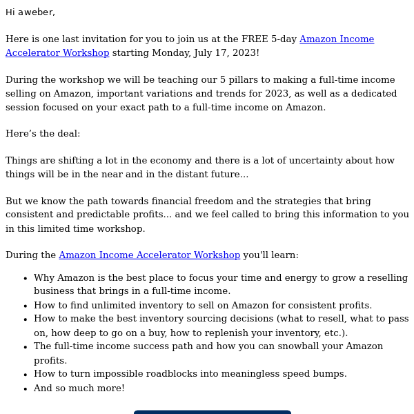 Starts Monday! The FREE Amazon Income Accelerator Workshop