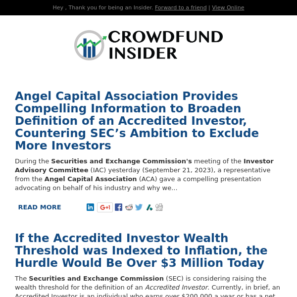 ACA Says we need more Accredited Investors, Not Less