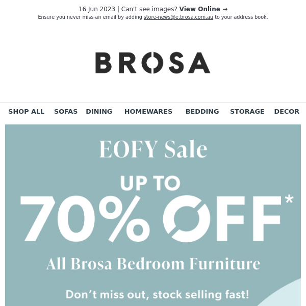 EOFY Sale: Up to 70% OFF All Brosa Bedroom Furniture