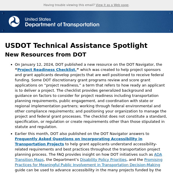 USDOT Navigator – January Biweekly Bulletin