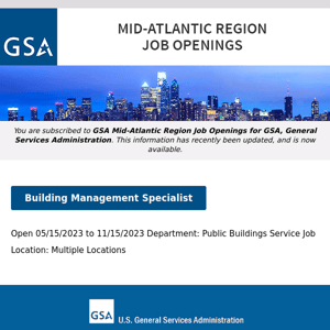 New/Current Job Opportunities in the GSA Mid-Atlantic Region