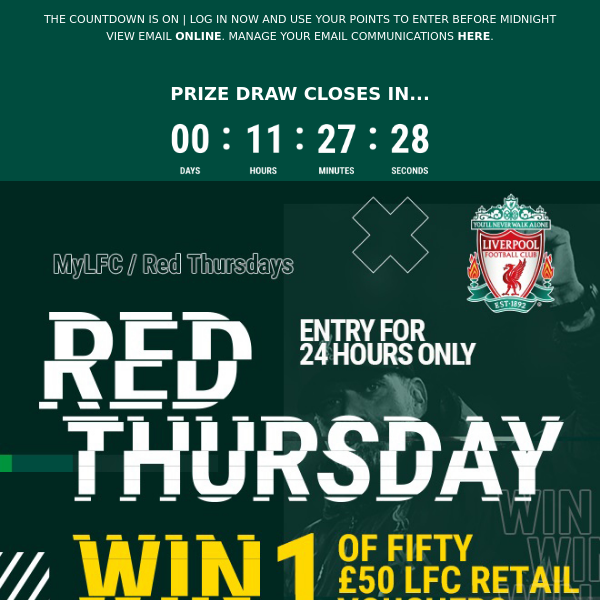 50 opportunities to win with this week’s Red Thursday