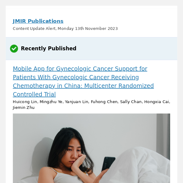 [JMIR] Mobile App for Gynecologic Cancer Support for Patients With Gynecologic Cancer Receiving Chemotherapy in China: Multicenter Randomized Controll