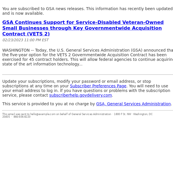 GSA Continues Support for Service-Disabled Veteran-Owned Small Businesses through Key Governmentwide Acquisition Contract (VETS 2)