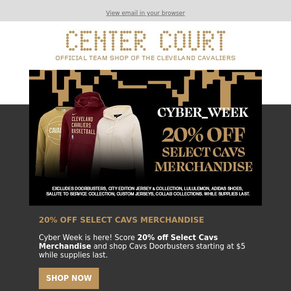 20% off Select Cavs Merchandise