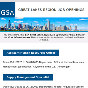 New/Current Job Opportunities in the GSA Great Lakes Region