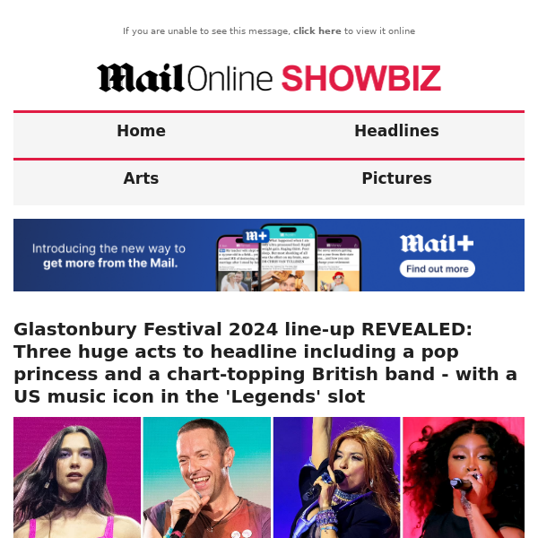 Glastonbury Festival 2024 line-up REVEALED: Three huge acts to headline including a pop princess and a chart-topping British band - with a US music icon in the 'Legends' slot