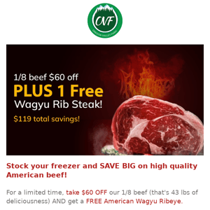 👉 Exciting Offer: $60 Off 1/8 Beef + Free American Wagyu Ribeye!