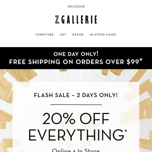 SURPRISE: FLASH SALE! Get 20% OFF EVERYTHING