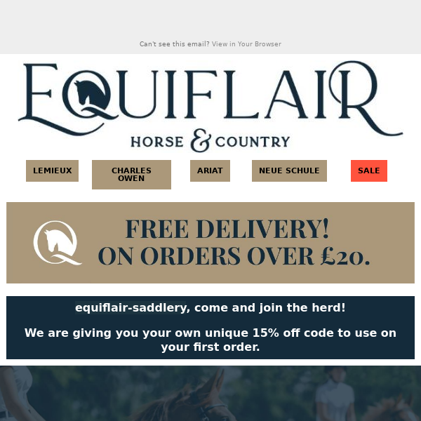 Hi Equiflair Saddlery, 15% off your first order.