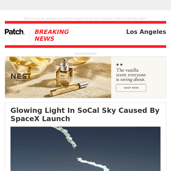 ALERT: Glowing Light In SoCal Sky Caused By SpaceX Launch – Mon 07:59:01PM