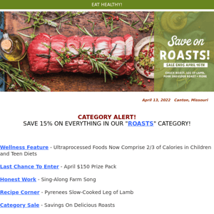 Ready for Savings? Check Out Our Roasts Sale  ~ Know Your Cuts 101 ~ Let's Give Lamb A Try ~ Sing-Along Farm Song