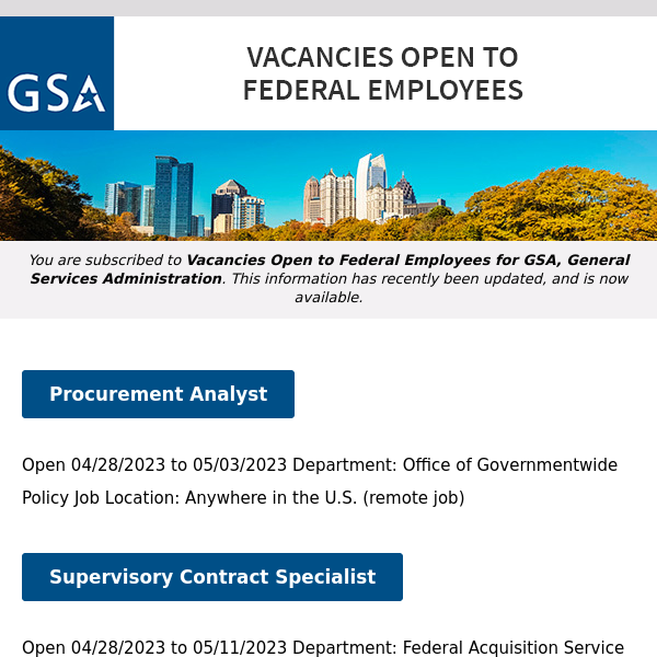 New/Current Job Opportunities at GSA Open to All Federal Employees & Special Appointment Eligibles