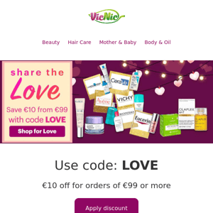 Valentine's Love Sale - €10 coupon code + great offers across various brands