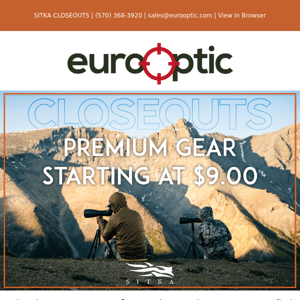 SITKA CLOSEOUTS: Premium Gear Starting at just $9.00!