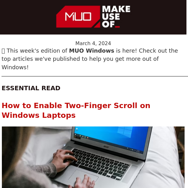 MUO Windows 👉 Unlock the Full Potential of Your Laptop's Touchpad with Two-Finger Scrolling