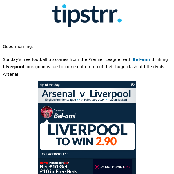 Free football tip from Sunday's biggest Premier League clash