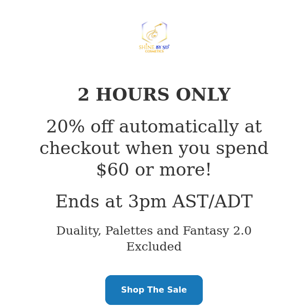 20% Off For 2 Hours Only