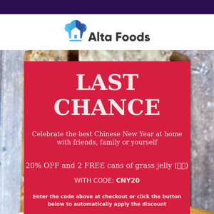 20% OFF Last Chance for Chinese New Year