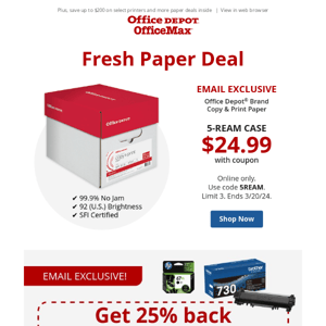 Hot Deal Alert: $24.99 Office Depot® 5rm case paper w/coupon