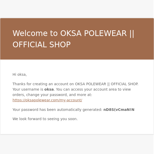Your OKSA POLEWEAR || OFFICIAL SHOP account has been created! - OKSA