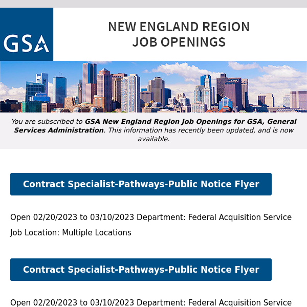 New/Current Job Opportunities in the GSA New England Region