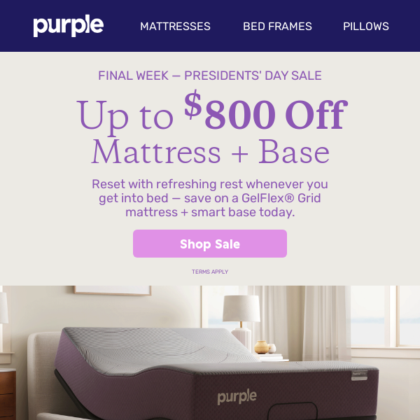 Final Week: Up to $800 Off Mattress + Base