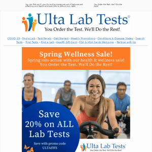 🦋  Thyroid hormones out of whack? Find out and save 20% to 50% on ALL tests.