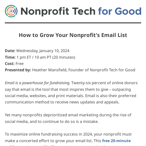 [Free Mini Webinar] How to Grow Your Nonprofit’s Email List 📧