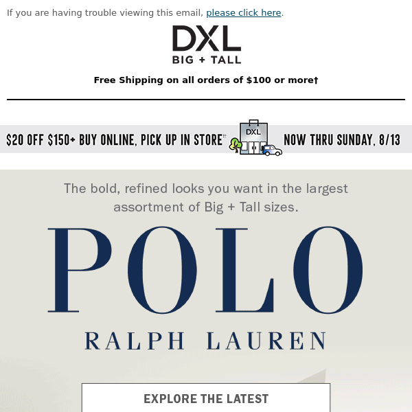 $20 OFF $150+ With Store Pickup! - DXL