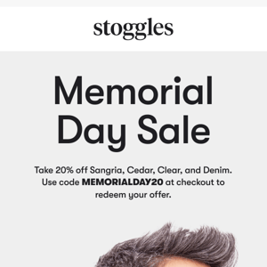 Memorial Day Sale: 20% off select colors!