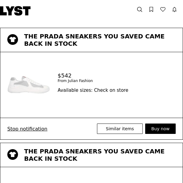 The Prada sneakers you saved came back in stock