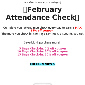 Max. 15% Coupon📢Start New Attendance Challenge🎉