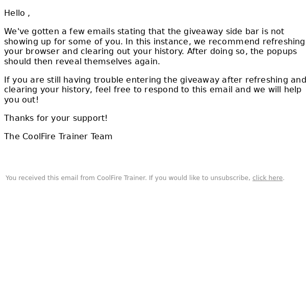 CoolFire Trainer Giveaway Update (!!!)