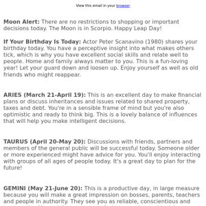 Your horoscope for February 29