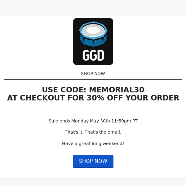 Memorial Day Sale - 30% off the entire store