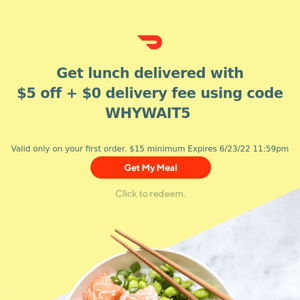 $5 off toward dinner, DoorDash!