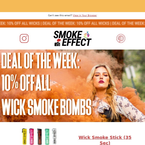 DEAL OF THE WEEK: 10% off ALL wick smoke bombs!