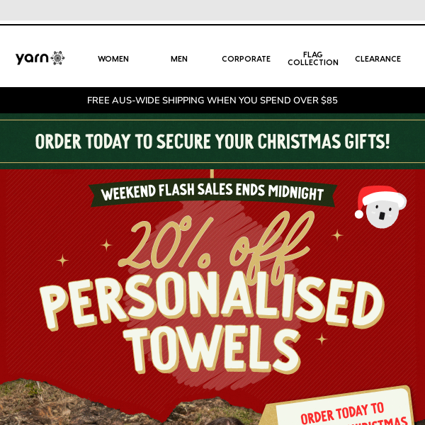 ENDS TONIGHT: 20% off personalised towels! 🎄