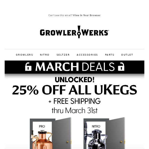 25% OFF + Free Shipping on ALL uKegs Unlocked NOW.