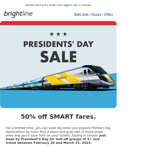 LIMITED TIME DEAL: 50% off SMART fares for groups 3+.