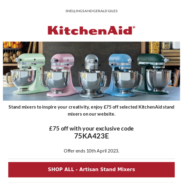 £75 Off Selected KitchenAid Stand Mixers ✨