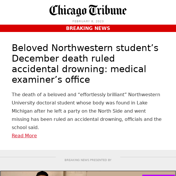 Northwestern student’s death ruled accidental drowning