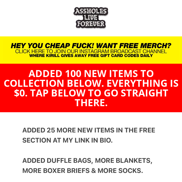 100 ITEMS FOR $0.00 EACH...
