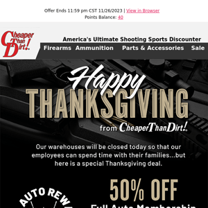 Happy Thanksgiving - Plus Half Off Our Exclusive Membership