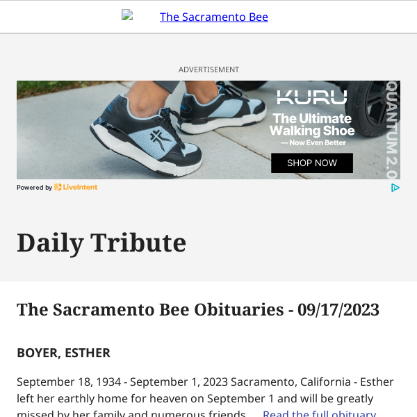 The Sacramento Bee Obituaries - 09/17/2023