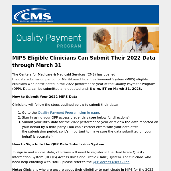 Reminder: 2022 MIPS Data Submission Period Closes March 31st